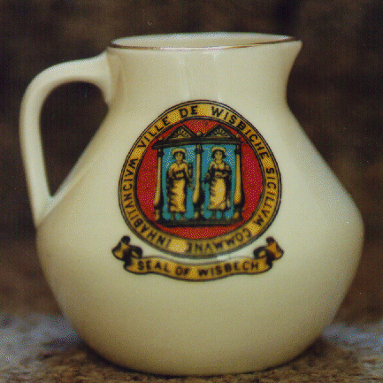 White Goss China model of a Jug with Wisbech crest