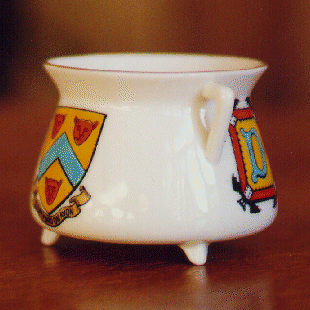 White Goss China model of a Witches Cauldron with crest