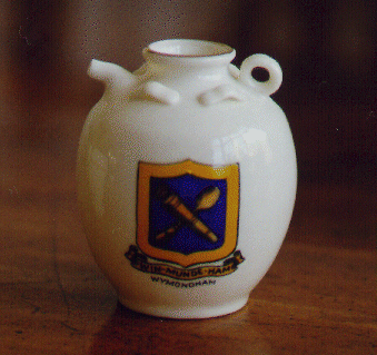White Goss China model of a Jar with Wymondham crest