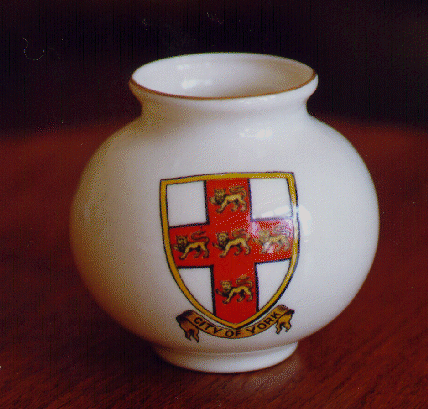 White Goss China model of a vessel with York crest